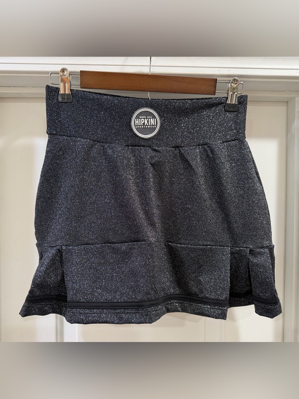 HipKini Sportswear Athletic Skirt Skort - Black with Silver Small
